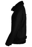 Black PU Fur Hood Lined Shearling Coat