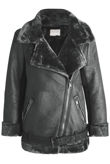 Dark Grey PU Fur Hood Lined Shearling Coat
