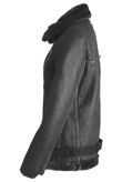 Dark Grey PU Fur Hood Lined Shearling Coat