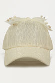 Bow Top Lace Cap With Embellished Detail in Cream