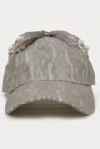 Bow Top Lace Cap With Embellished Detail in Grey