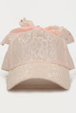 Bow Top Lace Cap With Embellished Detail in Pink