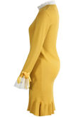 Mustard Ribbed Ruffle Hem Midi Dress