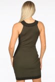 Khaki Fret Halterneck Ribbed Mini Dress
