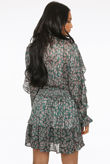 Green Contrast Floral Print Tops & Skirt Co-Ord