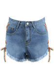 Ribbon Lace Up Denim Shorts