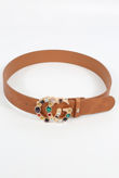 Diamante Logo Buckle PU Beige Belt