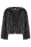 Grey Ostrich Feather Long Sleeve Coat