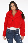 Red Teddy Faux Fur Cropped Jacket