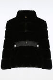 Black Faux Fur Elastic Waist Band Jacket