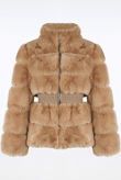 Beige Faux Fur Elastic Waist Band Jacket