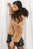 Beige Faux Fur Elastic Waist Band Jacket