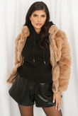 Beige Faux Fur Elastic Waist Band Jacket