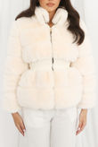 Creme Faux Fur Elastic Waist Band Jacket
