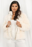 Creme Faux Fur Elastic Waist Band Jacket