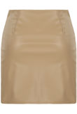 Beige PU Asymmetrical Mini Skirt