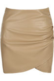 Beige PU Asymmetrical Mini Skirt