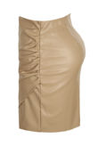 Beige PU Asymmetrical Mini Skirt