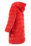 Red Layers Pattern Shaggy Faux Fur Overcoat