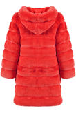 Red Layers Pattern Shaggy Faux Fur Overcoat