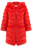 Red Layers Pattern Shaggy Faux Fur Overcoat