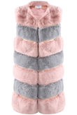 Multi Tone Tiers Pattern Faux Fur Gilet Rose 