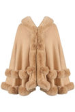 Camel Faux Fur Cape Shawl Pullover