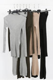 Grey Side Slit Knitted Round Neck Jumper & Trouser Set