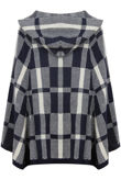 Blue Check Knitted Hooded Jacket