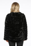 Black Simulated Fur Panels Hooded Coat