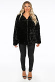 Black Simulated Fur Panels Hooded Coat