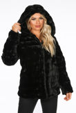 Black Simulated Fur Panels Hooded Coat