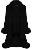 Plain Black Fur Trimmed Layered Cape 
