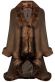 Brown Fur Trimmed Layered Cape