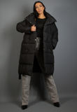 Black Long Padded Belted Puffer Coat