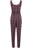 Purple Strip Patterned Front Zip Up Jumpsuit