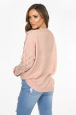 Pink V Neck Textured Over Sized Jumper