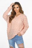 Pink V Neck Textured Over Sized Jumper