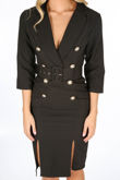 Black Long Sleeve Belted Blazer Midi Dress
