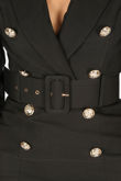 Black Long Sleeve Belted Blazer Midi Dress