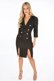 Black Long Sleeve Belted Blazer Midi Dress