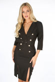 Black Long Sleeve Belted Blazer Midi Dress
