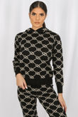Black/Cream Knitted Hoodie Jumper & Trouser Co-Ord