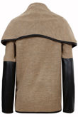 Beige Knitted Ruffle Around PVC Sleeved Jacket