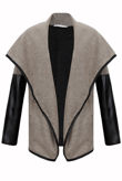 Stone Knitted Ruffle Around PVC Sleeved Jacket
