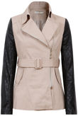 Beige Zip Detail Contrast PVC Sleeve Jacket 