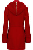Red Elegant Button Up Fur Collar Hooded Trench Coat 