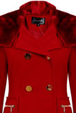 Red Elegant Button Up Fur Collar Hooded Trench Coat 