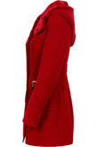 Red Elegant Button Up Fur Collar Hooded Trench Coat 