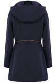 Navy Double Button Detail Fur Hooded Trench Coat